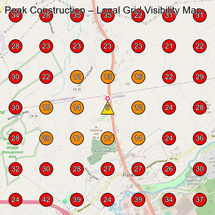 Peak Construction GeoGrid visibility map for General Contractor in Newburgh